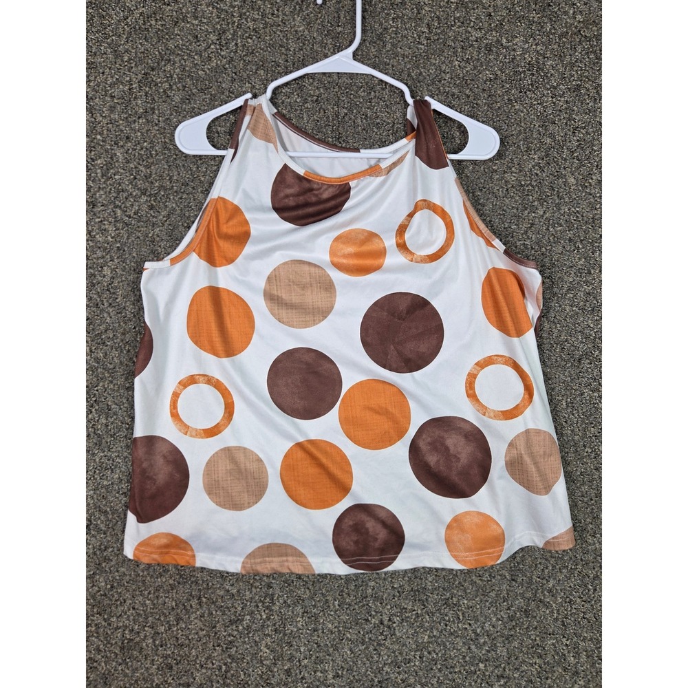 Emery Rose Tank Top Womens 0XL White Brown Orange Polka Dot Print Sleeveless - Picture 4 of 9